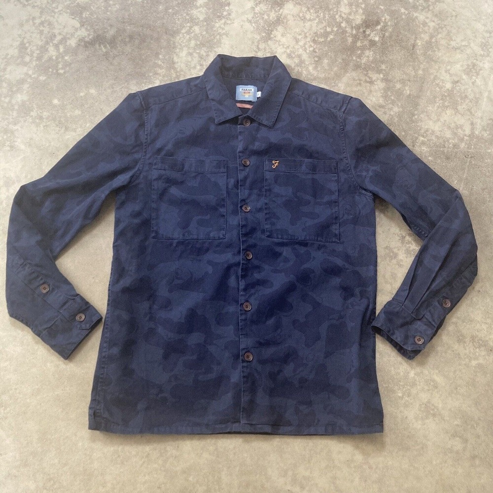 Farah Shirt Womens Size‎ XS Blue Overshirt Button Up Casual Heavyweight Camo